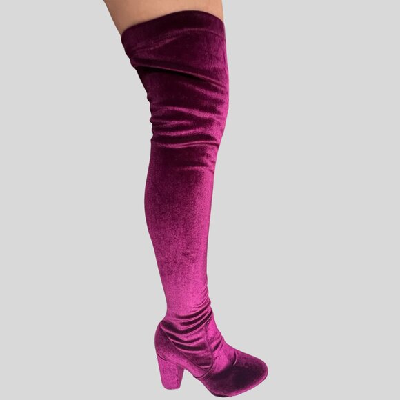 Aquazzura Velvet Thigh-High Boots – Fuchsia Size 38.5 (US 8/8 1/2)